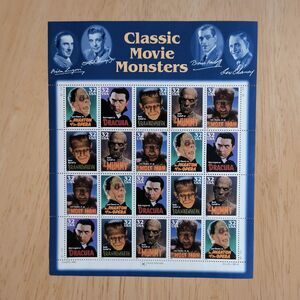 Vintage 1996 USPS Classic Movie Monsters 32¢ Stamp Sheet Mint NH Collectible